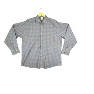 Brooks Brothers Shirt 17-35 Blue White Pattern Regular Fit Non Iron